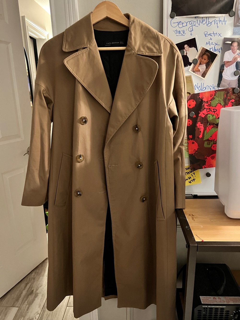 NWOT Zara Woman Double-Breasted Khaki Trench Coat Raincoat L